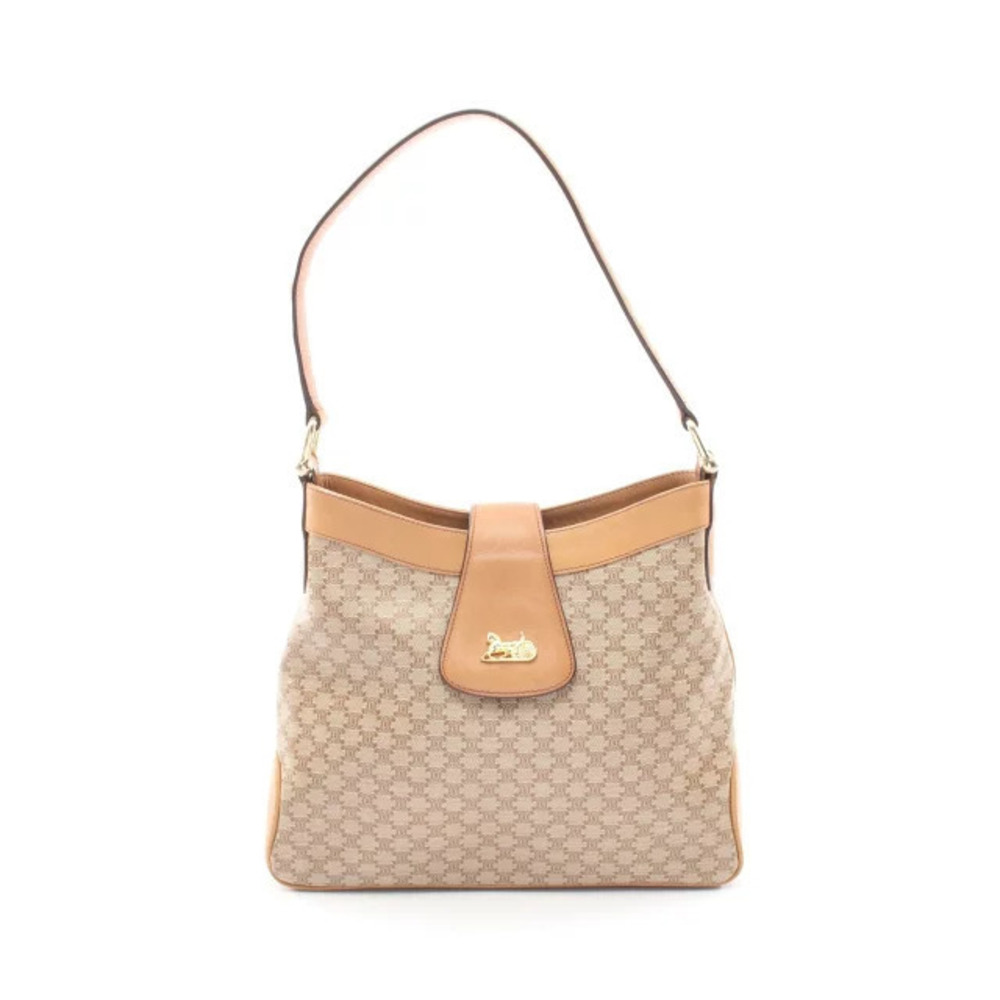 Celine Triomphe Shoulder Bag Canvas Leather Beige Cream Brown